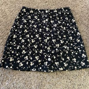 Black Floral Button Skirt